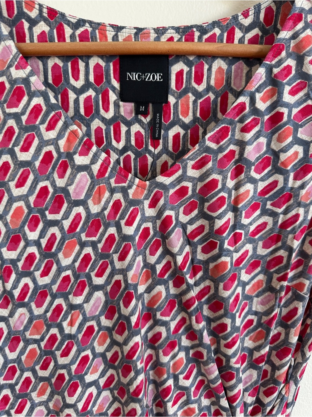 Nic+Zoe Pink Geometric Sleeveless Wrap Dress Medium - Picture 2 of 8